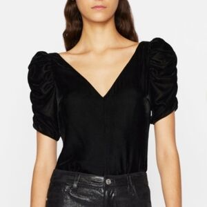 Frame Denim Ruched Puff  Sleeve Velvet Top